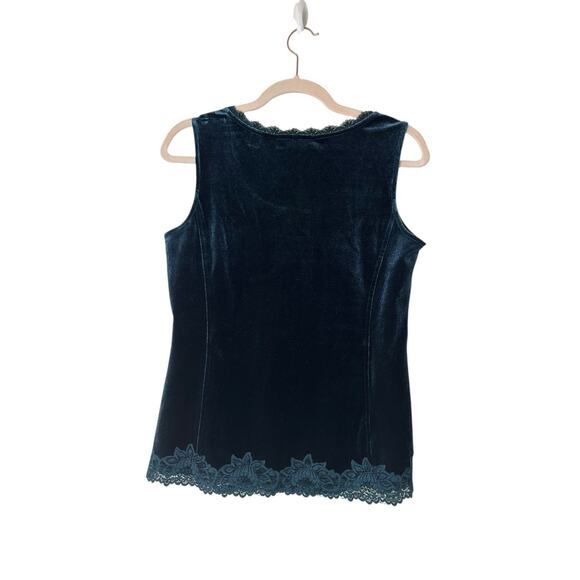 COLDWATER CREEK Dark Green Velvet Lace Trim Cami Tank Top Fairygrunge Vamp Y2K S - Picture 9 of 12